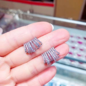 Sparkling S925 silver geometric stud earrings with five rows of pavé zircon stones
