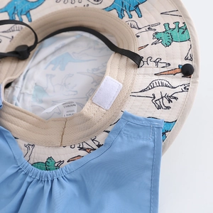 Kids dinosaur print sun hat with neck flap and breathable mesh lining detail