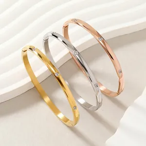 Stainless Steel Hinged Bangle Minimalist Polished Bracelet With Cubic Zirconia Fashion Jewelry For Women