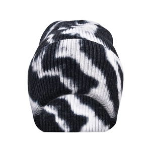 Winter Strickmütze mit schwarz-weißem Tie-Dye Muster aus dickem, warmem Rippstrick