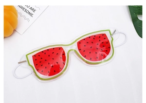 Detail of watermelon pattern gel eye mask with cooling gel filling and elastic strap