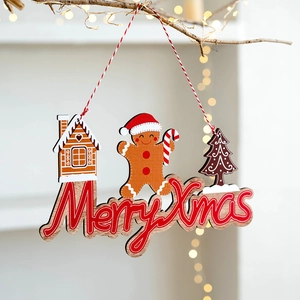Christmas Wooden Hanging Sign Merry Xmas Gingerbread Man Tree House Festive Decor Ornament