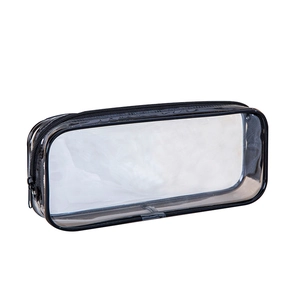Large clear PVC pencil case with black trim and zipper closure for students