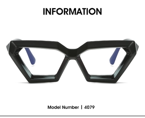 Front view of model 4079 thick black chunky irregular pentagon geometric eyeglass frames