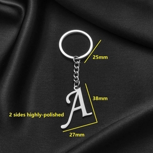 Polished silver stainless steel letter A keychain with 25mm ring and 38mm height