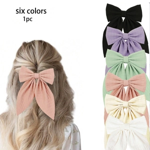 Large Bow Hair Clip With Long Tail Streamer Satin Grid Fabric Alligator Clip For Women Girls Sweet Elegant Headwear