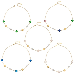 Halskette aus Edelstahl mit 18k Goldbeschichtung, Katzenaugensteinen und Perlen