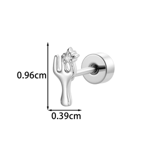Zircon star cactus stud earring in silver finish with precise 0.96cm x 0.39cm dimensions