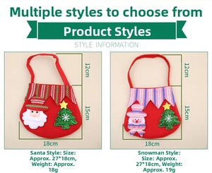 Detail of Santa and Snowman fabric gift bags with glitter Christmas tree applique