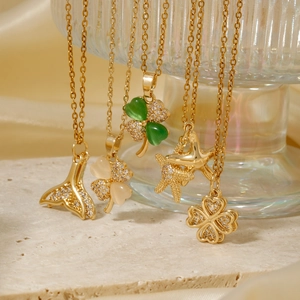 Pendant Necklace Stainless Steel Chain Copper Zircon Clover Whale Tail Starfish Elegant Jewelry For Women