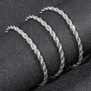 Polished stainless steel rope chains in silver finish with classic twisted texture