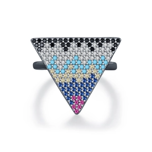 S925 sterling silver dark pixelated triangle ring with multi-color crystal pavé setting