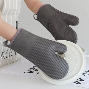 Silicone Oven Mitts Heat Resistant Thickened Non Slip Waterproof Kitchen Baking Gloves With Cotton Lining