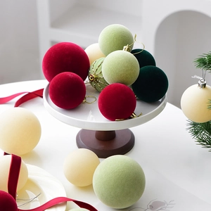 Velvet flocked Christmas ball ornaments in mixed festive colors for holiday tree decoration