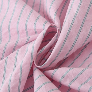 Ensemble short deux pièces pour femme en coton et lin rayé rose et gris