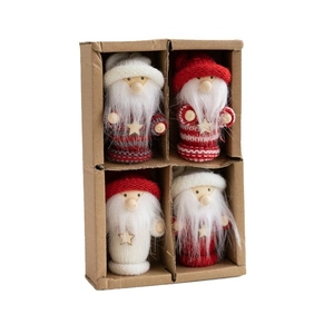 4-pack handmade wool felt Santa Claus and snowman dolls in a craft gift box for Christmas