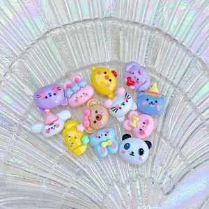 Mini cartoon animal resin charms set in iridescent shell tray for DIY accessories