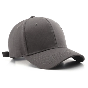 Classic dark grey six-panel cotton baseball cap with curved brim from 45-degree angle