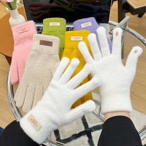 Winter knitted touchscreen gloves in multiple candy colors with thumb and finger openings