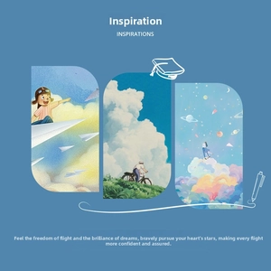 Inspiration display showing creative illustrations of dream balloons and silver bear themes