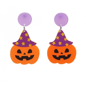 Détails des boucles d'oreilles citrouille d'Halloween avec chapeaux de sorcière