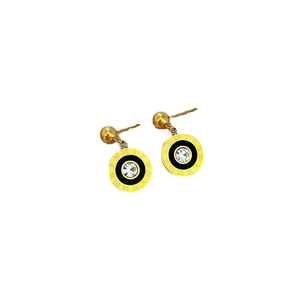 Titanium steel roman numeral stud earrings with black circular rings and white crystals
