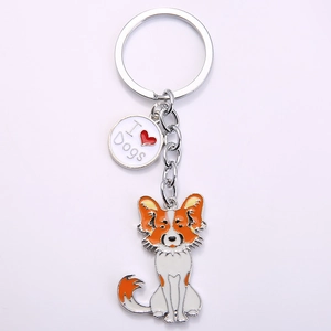 Creative metal butterfly dog keychain with colorful enamel and I Love Dogs pendant
