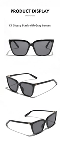 Detail view of square black sunglasses showing temple hinges and model size 95410 C1