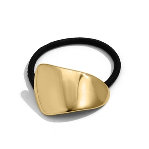 Minimalist elastic hair tie with polished gold irregular geometric metal ornament