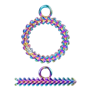 Rainbow stainless steel OT clasp set with textured toggle for DIY necklace jewelry