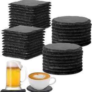 Natural black slate coaster set with square and round shapes for home and commercial use