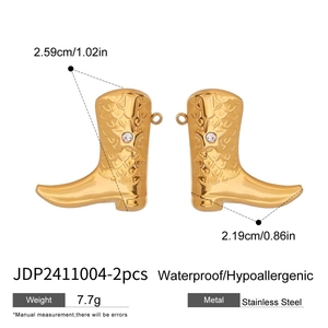 Waterproof stainless steel golden boot pendants set with measurements and specifications