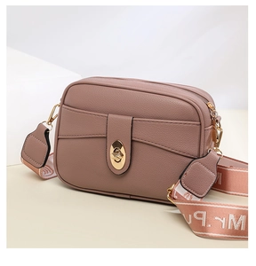Bolso cruzado de piel PU para mujer con correa ancha y elegante cierre de giro chic.