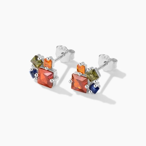Detailed view of S925 sterling silver long earrings with vibrant multi-colored zircons