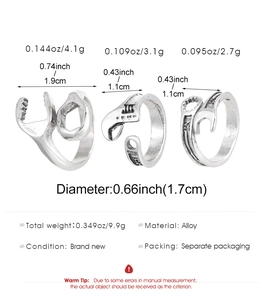 Detaillierte Spezifikationen der Vintage Silber Ringschlüssel aus Legierung mit Maßen
