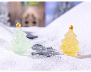 Miniature luminous Christmas trees in green and yellow for DIY snow micro landscape