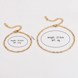 Water wave gold plated twisted chain bracelet and anklet set with 2.5mm width and white background