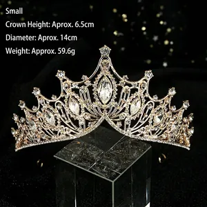 Luxury gold Baroque tiara for brides with sparkling teardrop crystals and vintage rhinestones