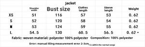 Größentabelle mit XS bis L Maßen für eine kurze Wollmischung Jacke Mantel