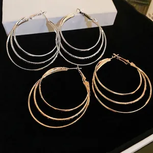 Orecchini A Cerchio Tondi Multistrato Lega Gioielli Geometrici Con Perno In Argento Per Donne Moda Elegante Minimalista