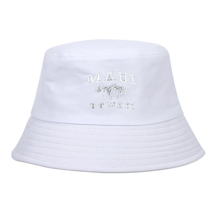 Cappello pescatore bianco Maui Hawaii con icone di palme ricamate di qualità