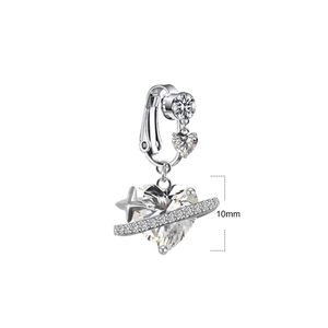 Detail showing 10mm silver heart pendant with star and zircon inlay belly ring clip