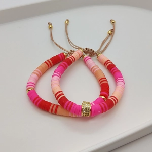 Bohemian colorful heishi bead bracelet set with natural pearl and gold accents