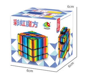 Detailed dimensions of 6cm rainbow 3x3 puzzle cube showing compact size for kids