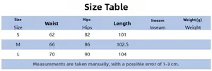 Size chart table for summer high waist lace flare pants with waist and hip measurements