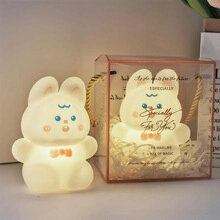 Cute glowing rabbit night light with gift box and warm LED illumination for decor