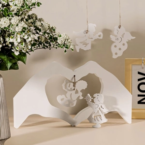 DIY heart gesture silicone mold with angel figurines for plaster and resin casting