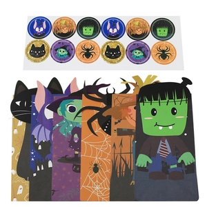 Halloween greaseproof paper gift bags set with assorted cartoon stickers and party patterns