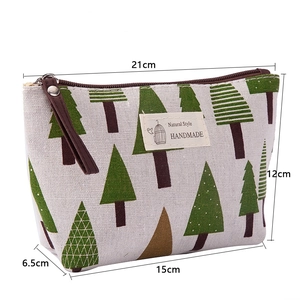 Canvas make-up tas met groen boompatroon, draagbare tas met ritssluiting voor toiletartikelen.