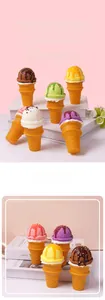 Close-up of realistic PU ice cream cones with colorful toppings for display decoration